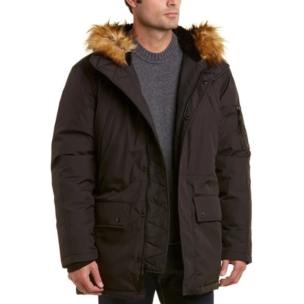 S13 Black Alpine Faux Fur Hood Winter Jacket NWT